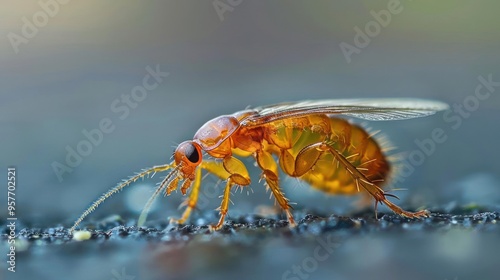 a close-up of an insect, possibly a bee or fly, with its antenna extended,