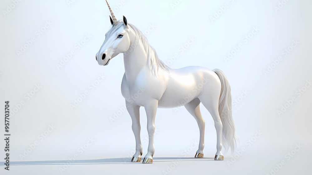 Majestic unicorn posing on a white isolated background. 3d rendering. Unicorn. Illustration Majestic unicorn posing on a white isolated background. 3d rendering. Unicorn. Illustration