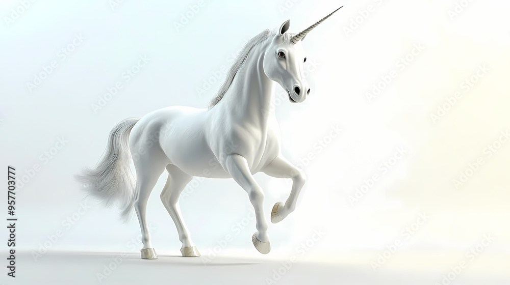 Majestic unicorn posing on a white isolated background. 3d rendering. Unicorn. Illustration Majestic unicorn posing on a white isolated background. 3d rendering. Unicorn. Illustration