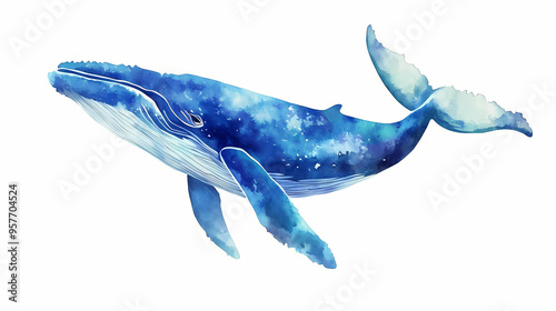 Watercolor blue whale illustration isolated on white background. generative ai. Whale. Illustration photo