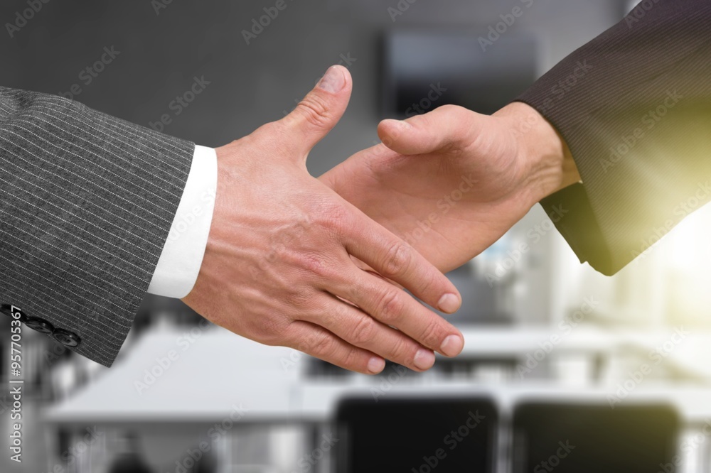 Obraz premium Business people handshake for deal, partnership in office.