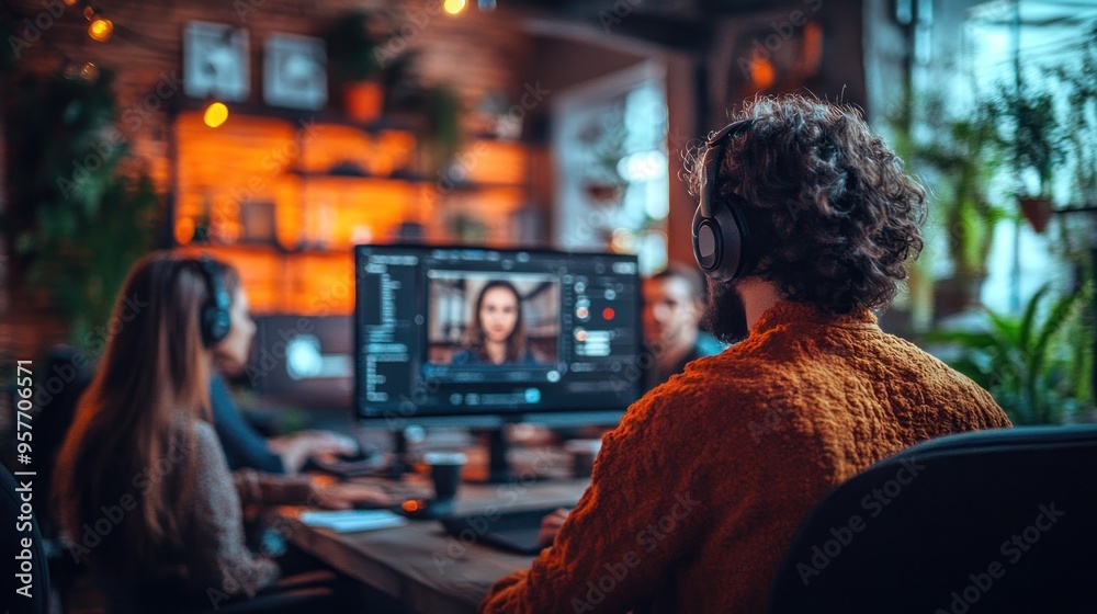 Team of Professionals Working Together on a Project in a Cozy Studio Team of Professionals Working Together on a Project in a Cozy Studio