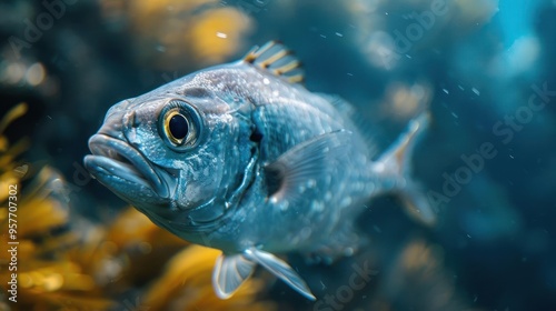 A vibrant fish swimming in the ocean during scuba diving.