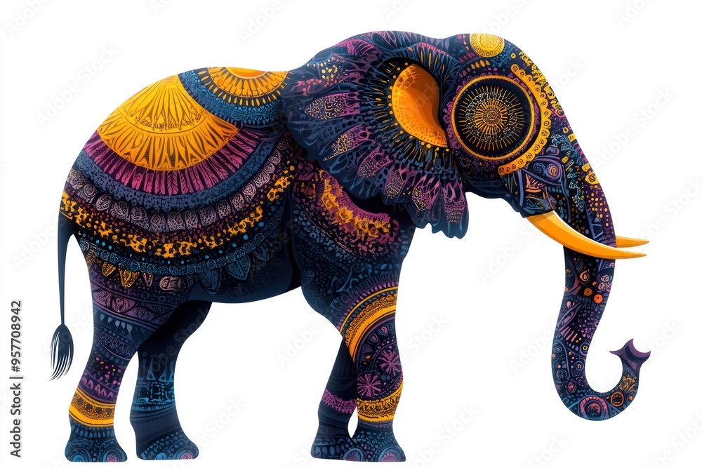 Obraz premium Colorful Ornate Elephant Illustration