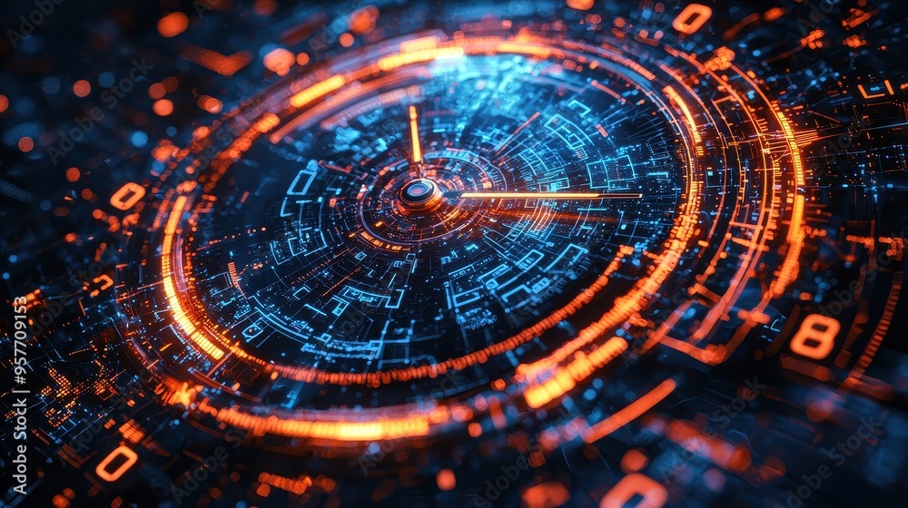 Futuristic Technology Interface with Glowing Blue and Orange Lights Futuristic Technology Interface with Glowing Blue and Orange Lights