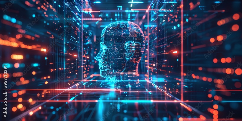 Artificial intelligence and machine learning technology with digital data processing on abstract background Artificial intelligence and machine learning technology with digital data processing on abstract background