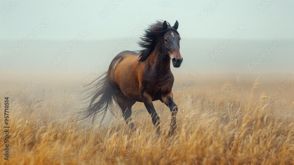 A majestic horse, possibly a wild Mustang, A majestic horse, possibly a wild Mustang,