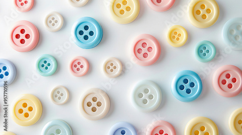 pastel light colorful buttons in various sizes on a white background