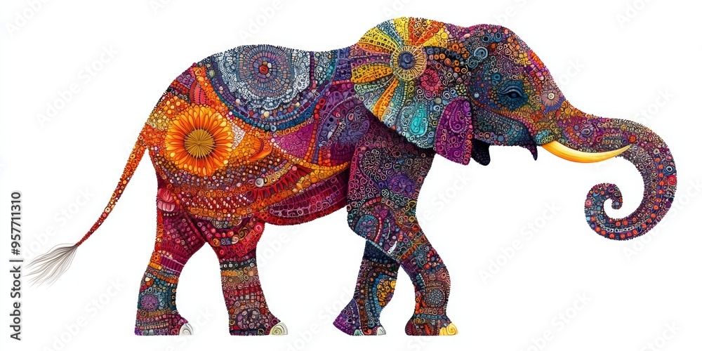 Obraz premium Colorful Mosaic Elephant with Detailed Patterns