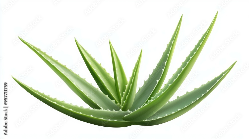 A green aloe vera plant with long green leaves A green aloe vera plant with long green leaves