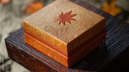 Autumn Wooden Box with Intricate Leaf Pattern