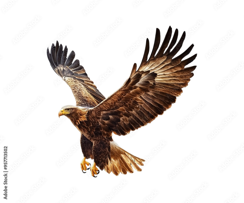 Fototapeta premium flying golden eagle on an isolated transparent background