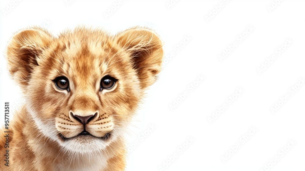A baby lion cub is looking at the camera A baby lion cub is looking at the camera