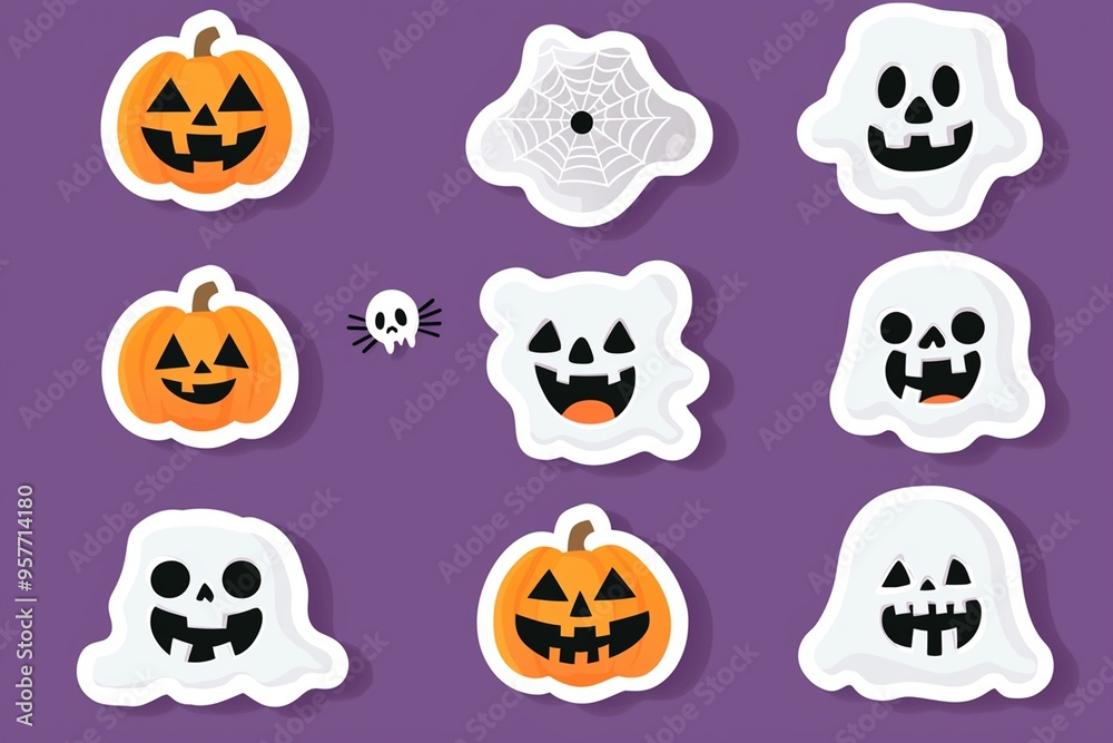 Halloween Stickers with Pumpkins and Ghosts