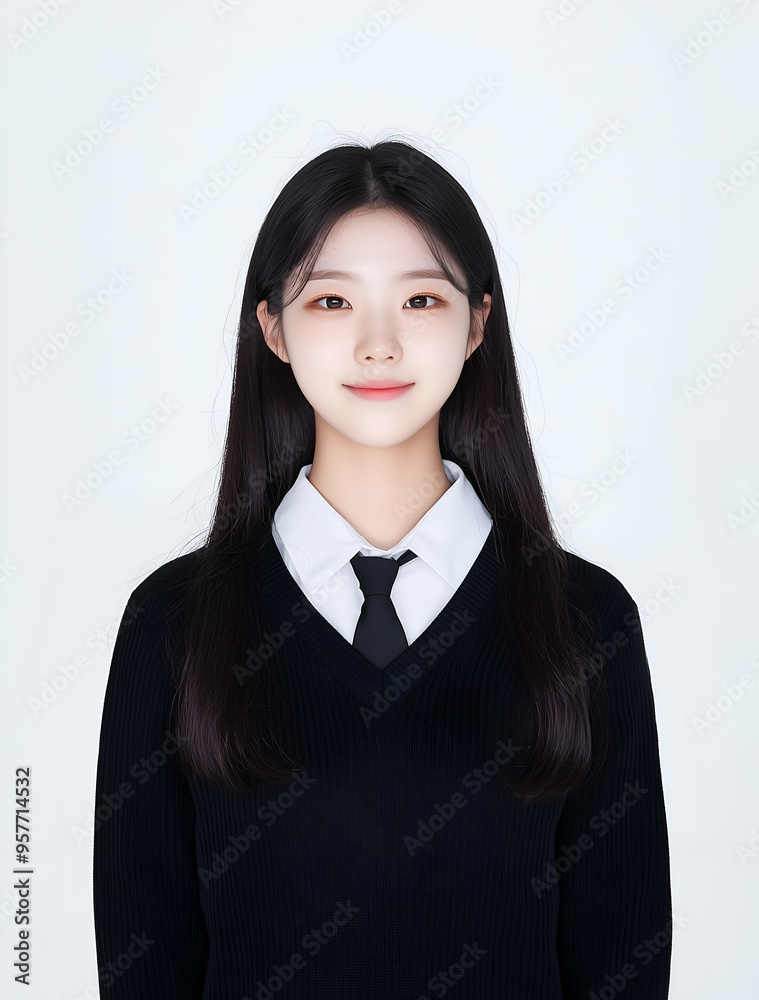 Portrait of a Young Woman in Formal Attire with a Black Sweater and Tie