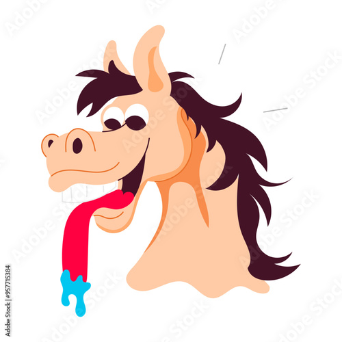 Hungry horse with drooling mouth, flat sticker 

