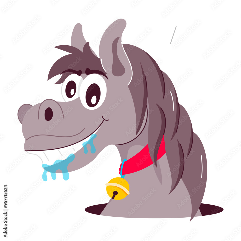 Fototapeta premium Drooling horse with smily expressions, flat sticker