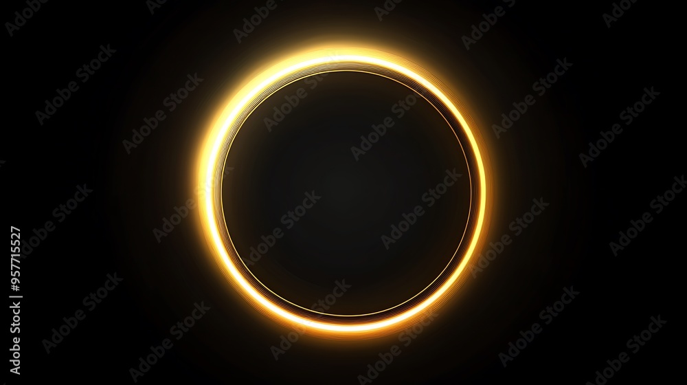 Abstract glowing gold circle on black background. Abstract glowing gold circle on black background.