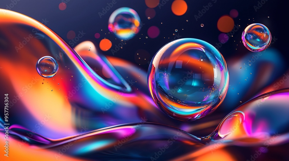 Floating Abstract 3D Shapes with Holographic Textures Glowing Edges Against Dark Backgroun Floating Abstract 3D Shapes with Holographic Textures Glowing Edges Against Dark Backgroun