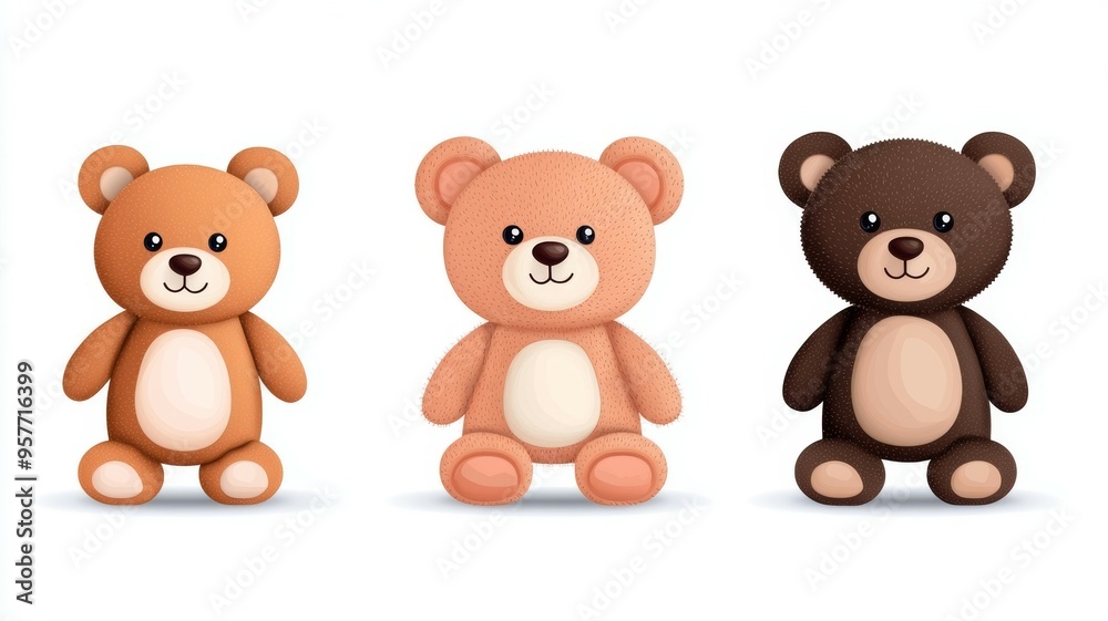Three teddy bears of different colors, brown, tan and black Three teddy bears of different colors, brown, tan and black