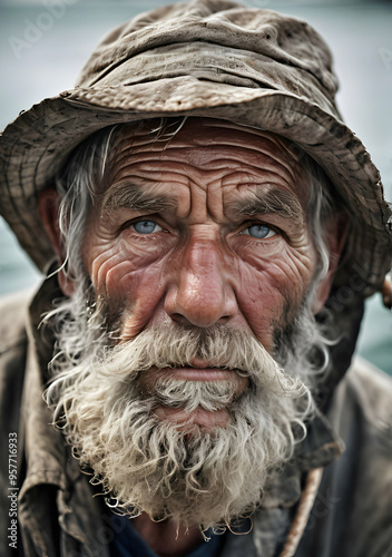 Portrait of a Seasoned Fisherman with Weathered Features