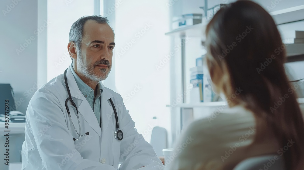 A doctor examining a patient in a modern clinic, professional and caring atmosphere --ar 16:9 --quality 2 --style raw --v 6.1 Job ID: bccabe10-a76f-464c-b6fe-aa3667795319 A doctor examining a patient in a modern clinic, professional and caring atmosphere --ar 16:9 --quality 2 --style raw --v 6.1 Job ID: bccabe10-a76f-464c-b6fe-aa3667795319