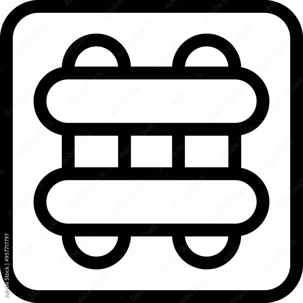 Simple black and white line art depicting a double decker bus from above, highlighting the upper deck windows Simple black and white line art depicting a double decker bus from above, highlighting the upper deck windows