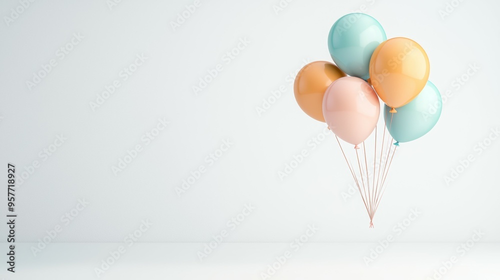 A bunch of balloons are floating in the air above a white background A bunch of balloons are floating in the air above a white background