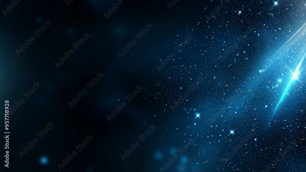 Fototapeta premium A dark blue background with a bright star in the right corner