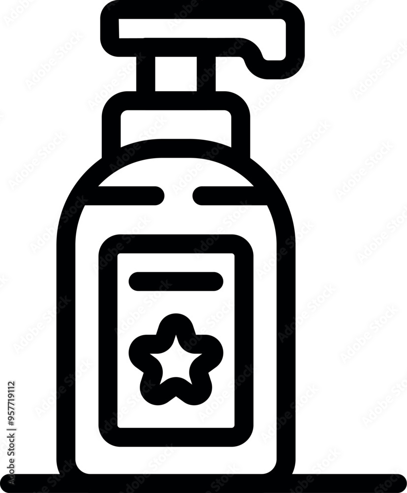 Simple black and white icon of a dispenser bottle with pump for liquid soap or cream Simple black and white icon of a dispenser bottle with pump for liquid soap or cream