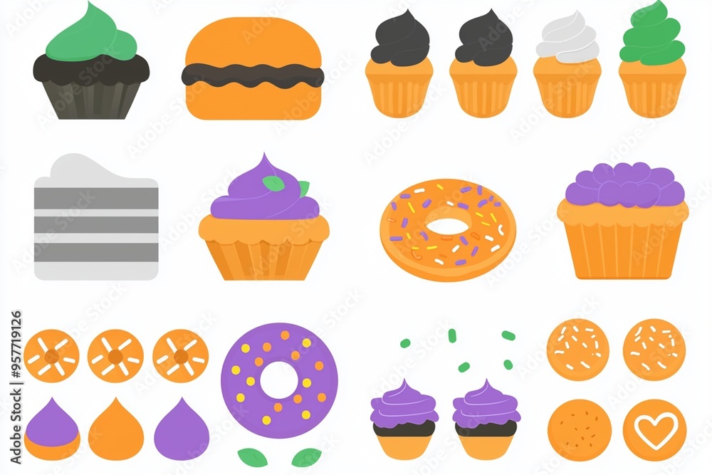 Cute Cartoon Sweet Treats Set Cute Cartoon Sweet Treats Set