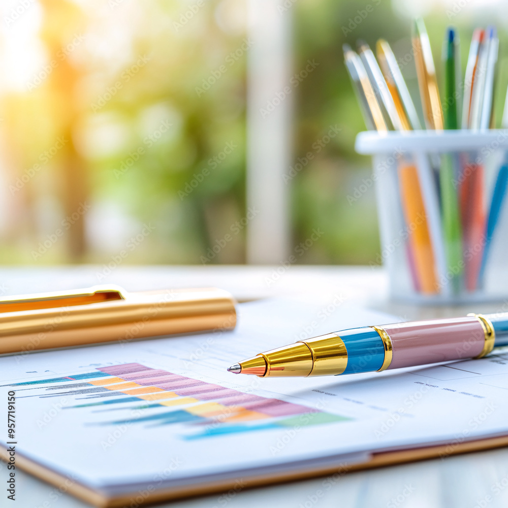 A pen sits on a piece of paper with a graph on it. The pen is pink and blue A pen sits on a piece of paper with a graph on it. The pen is pink and blue