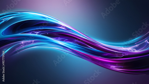 3d abstract blue purple neon energy flow glass shape background with waves wallpaper