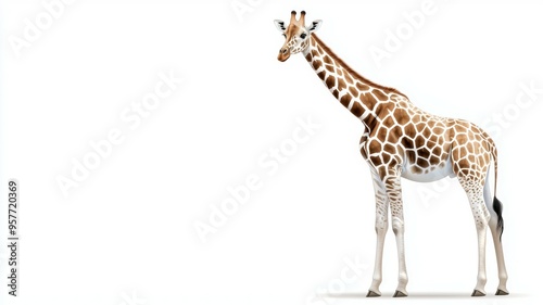 A giraffe standing in front of a white background