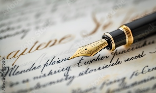 Signing a signature with a fountain pen. 