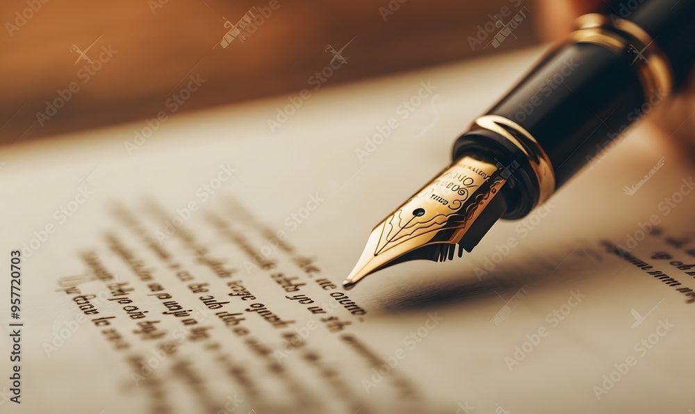 Fototapeta premium Signing a signature with a fountain pen. 