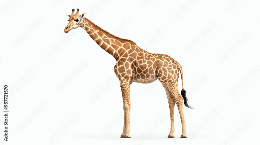 Naklejka premium A giraffe standing on a white background
