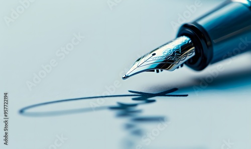 Signing a signature with a fountain pen. 