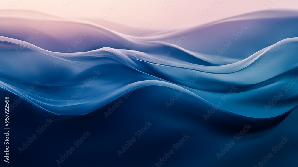 Fototapeta premium wavy abstract background features a soft gradient of dark blue, light blue, and white