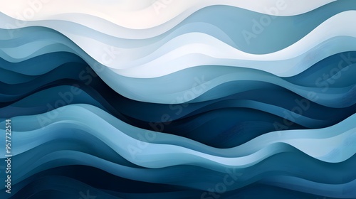 wavy abstract background features a soft gradient of dark blue, light blue, and white