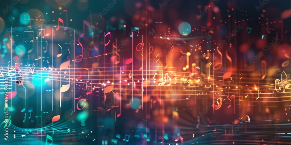 Abstract digital background with sound waves and musical symbols Abstract digital background with sound waves and musical symbols