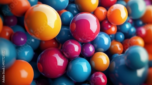 Harmonious Geometry: Abstract Background of Colorful Spheres in Balanced Geometric Placement