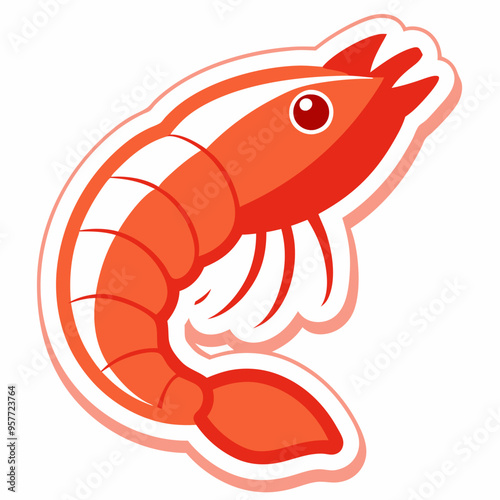 Shrimp, sticker with white outline isolated