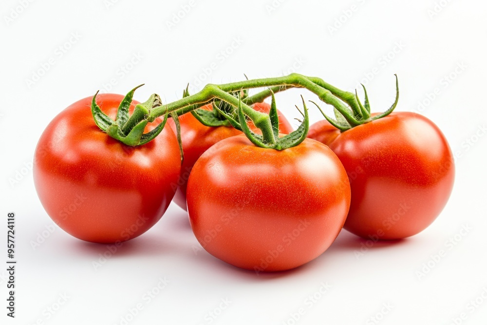 tomatoes on the vine, isolated on a white background tomatoes on the vine, isolated on a white background