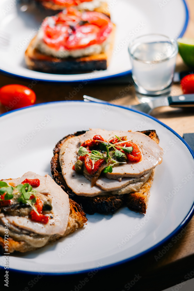 Gourmet Open-Faced Sandwiches with Fresh Ingredients Gourmet Open-Faced Sandwiches with Fresh Ingredients