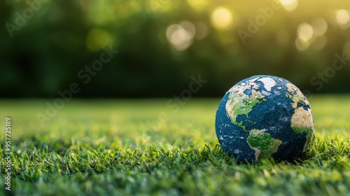 Globe on Green Grass with Bokeh Background