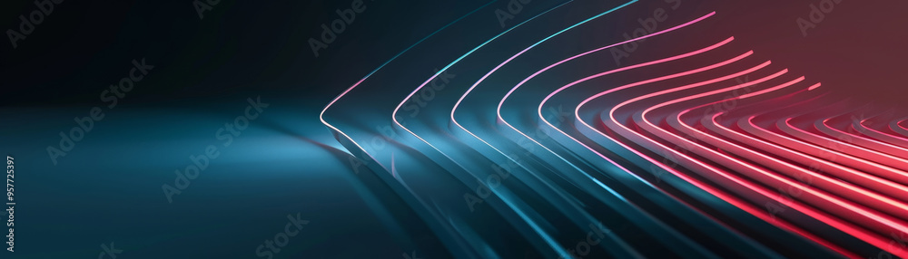 Abstract neon light background with glowing lines and advanced LED technology. 80s retro art and synthwave style. Set in dark room. Cyber club atmosphere with a futuristic and immersive vibe.