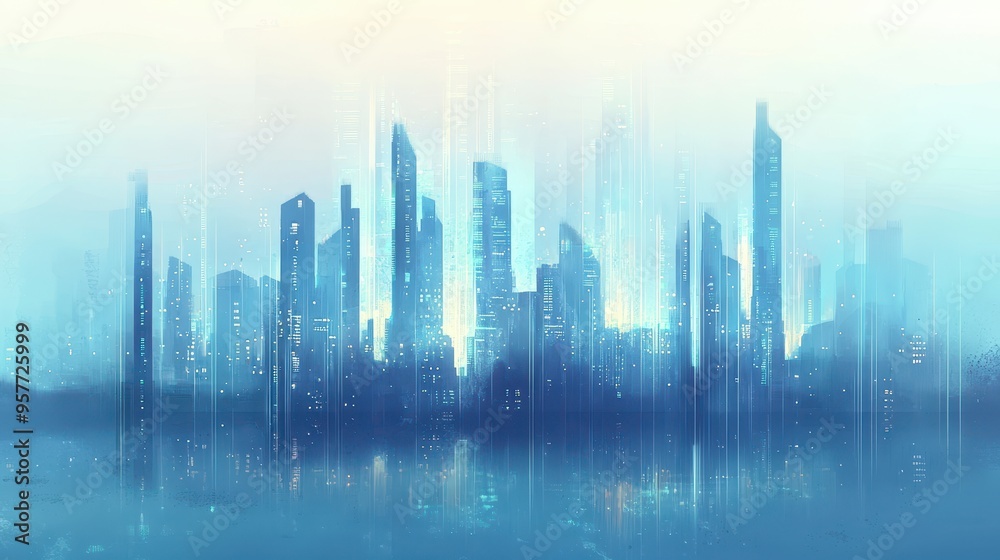 Fototapeta premium Futuristic City Skyline with Digital Effects
