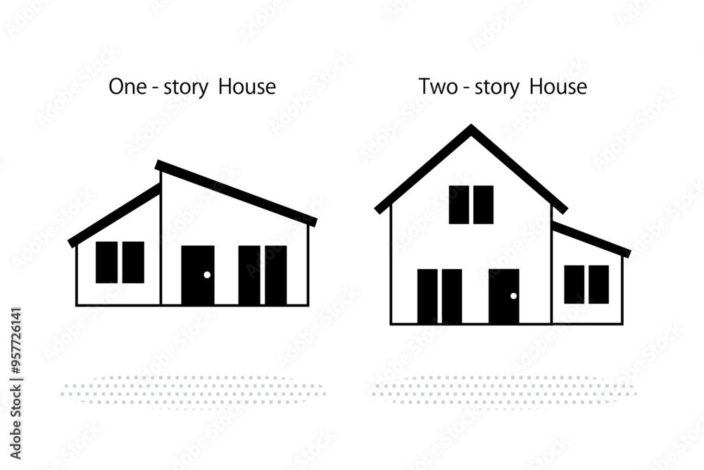 平屋住宅と二階建て住宅を紹介するイメージイラスト 平屋住宅と二階建て住宅を紹介するイメージイラスト