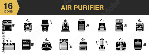 Air Purifier solid icon set. Includes Air Purifier Icons and More. Solid icons vector collection.